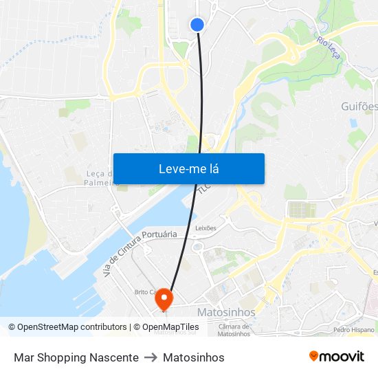 Mar Shopping Nascente to Matosinhos map