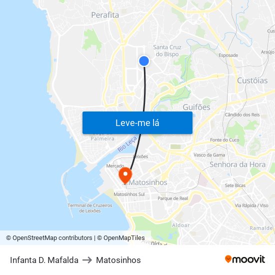 Infanta D. Mafalda to Matosinhos map
