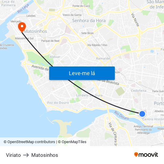 Viriato to Matosinhos map