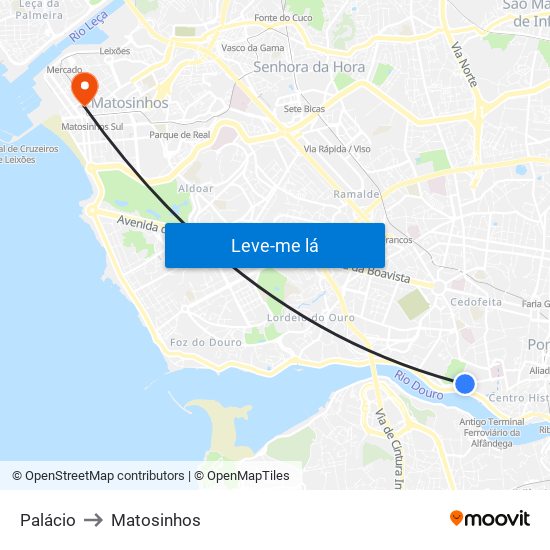 Palácio to Matosinhos map