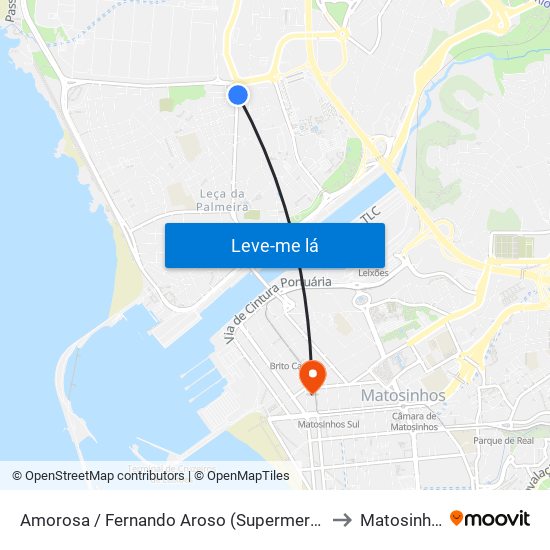 Amorosa / Fernando Aroso (Supermercado) to Matosinhos map
