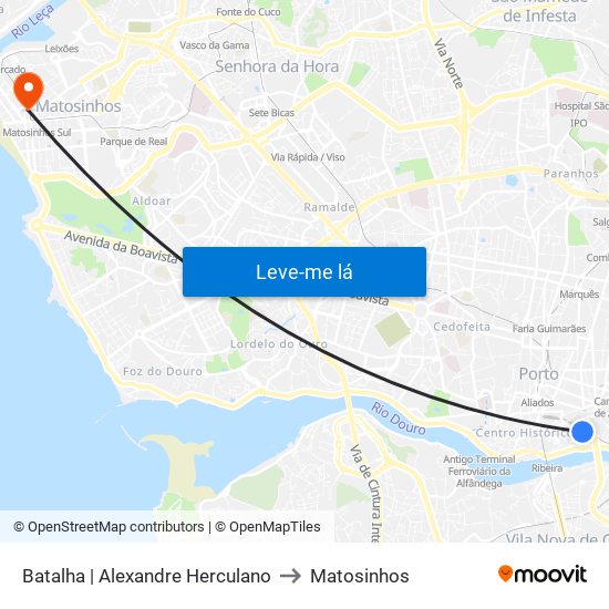 Batalha to Matosinhos map