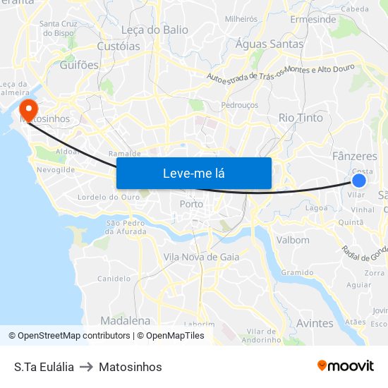 S.Ta Eulália to Matosinhos map