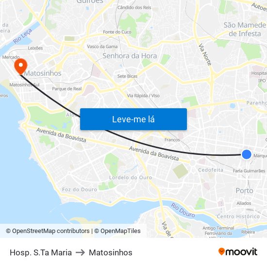 Hosp. S.Ta Maria to Matosinhos map