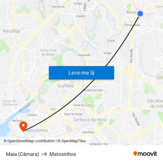 Maia (Câmara) to Matosinhos map