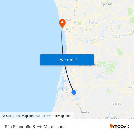 São Sebastião B to Matosinhos map