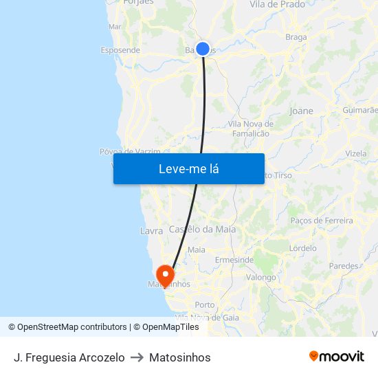 J. Freguesia Arcozelo to Matosinhos map