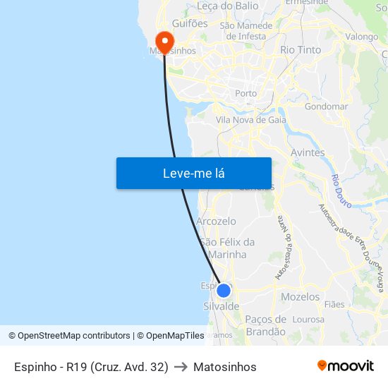 Espinho - R19 (Cruz. Avd. 32) to Matosinhos map