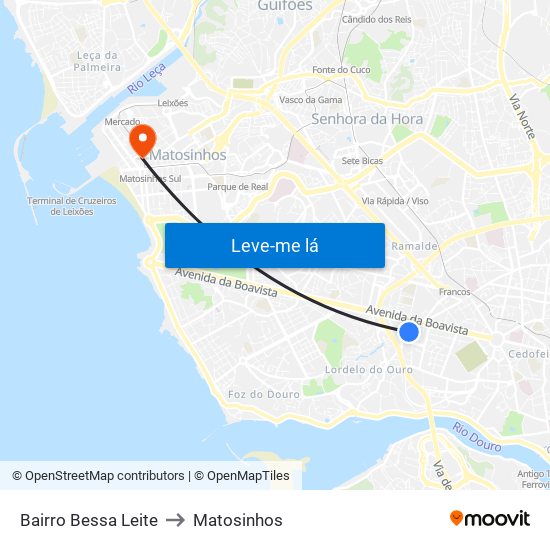 Bairro Bessa Leite to Matosinhos map