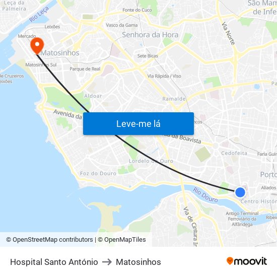Hospital de Santo António to Matosinhos map