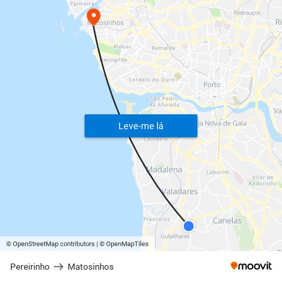 Pereirinho to Matosinhos map