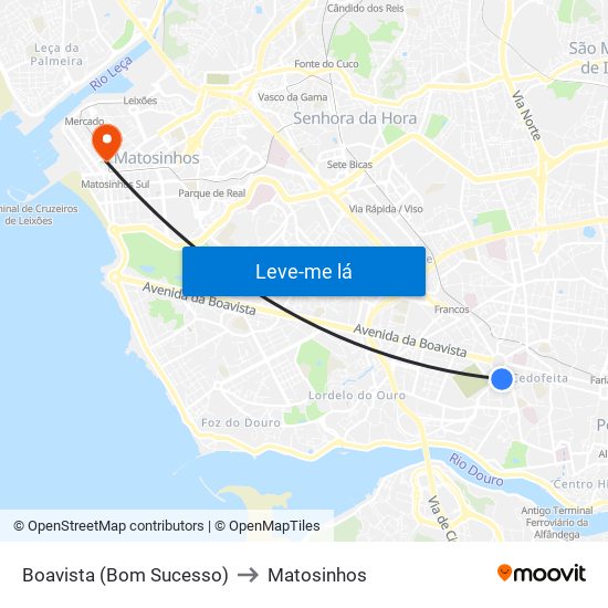 Boavista (Bom Sucesso) to Matosinhos map