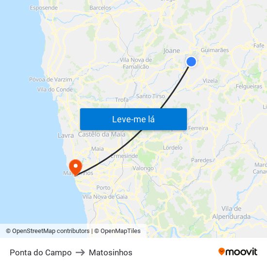 Ponta do Campo to Matosinhos map