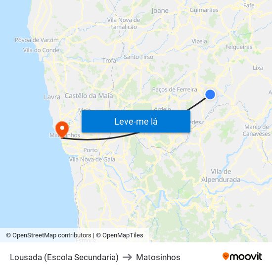 Lousada (Escola Secundaria) to Matosinhos map