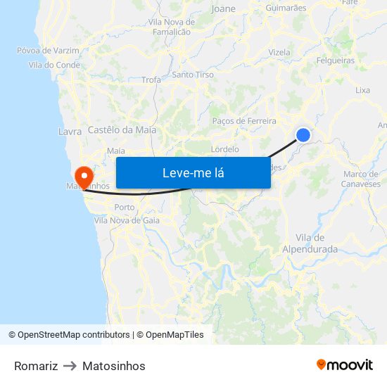 Romariz to Matosinhos map