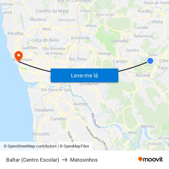 Baltar (Centro Escolar) to Matosinhos map