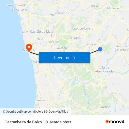 Castanheira de Baixo to Matosinhos map