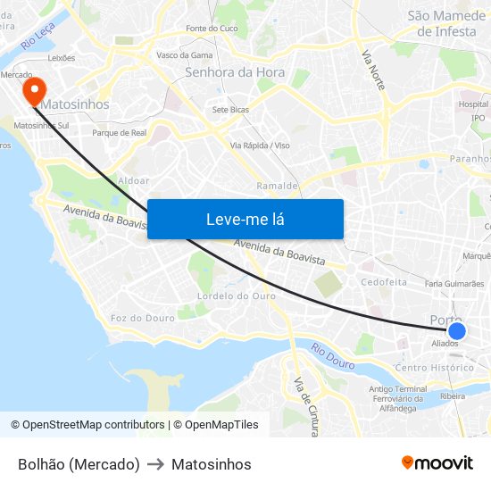 Bolhão (Mercado) to Matosinhos map
