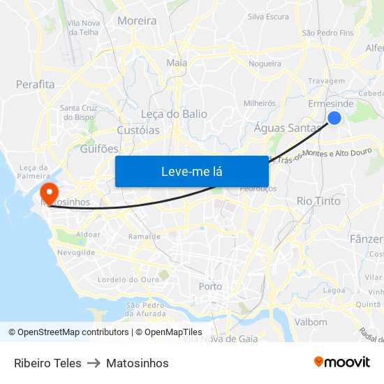 Ribeiro Teles to Matosinhos map