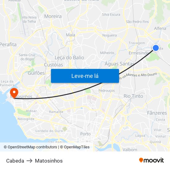 Cabeda to Matosinhos map