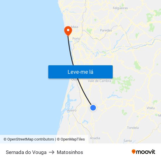 Sernada do Vouga to Matosinhos map