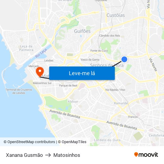 Xanana Gusmão to Matosinhos map