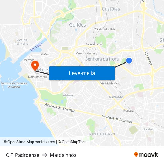 C.F. Padroense to Matosinhos map