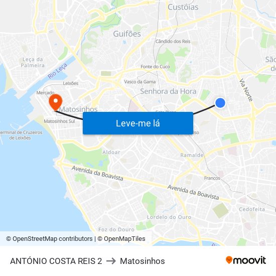 ANTÓNIO COSTA REIS 2 to Matosinhos map