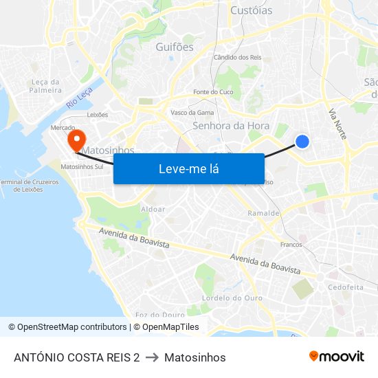 ANTÓNIO COSTA REIS 2 to Matosinhos map