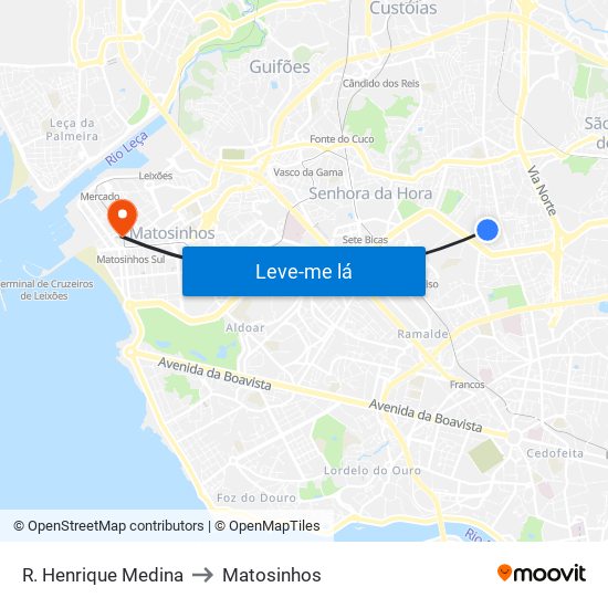 R. Henrique Medina to Matosinhos map