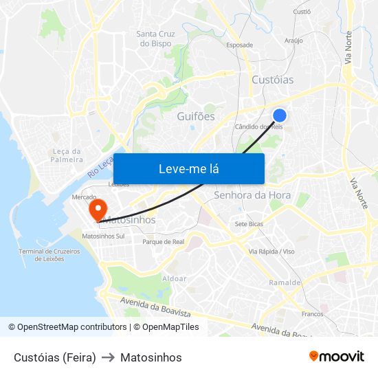 Custóias (Feira) to Matosinhos map