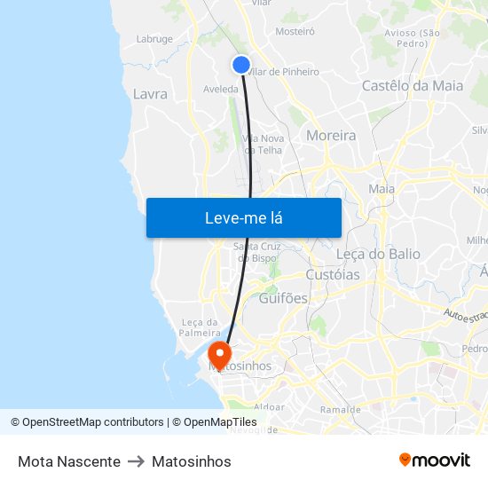 Mota Nascente to Matosinhos map
