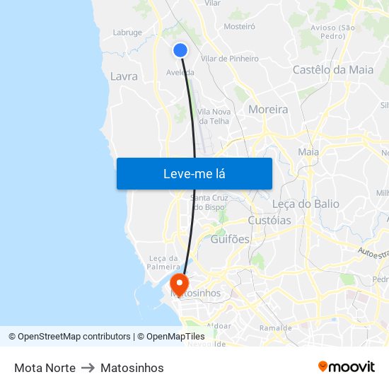 Mota Norte to Matosinhos map