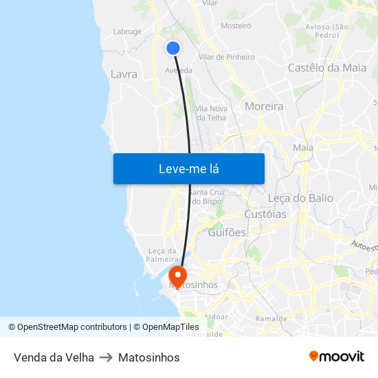 Venda da Velha to Matosinhos map