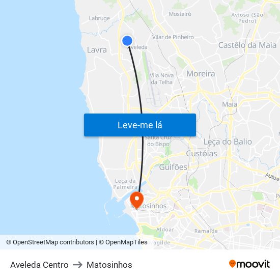 Aveleda Centro to Matosinhos map