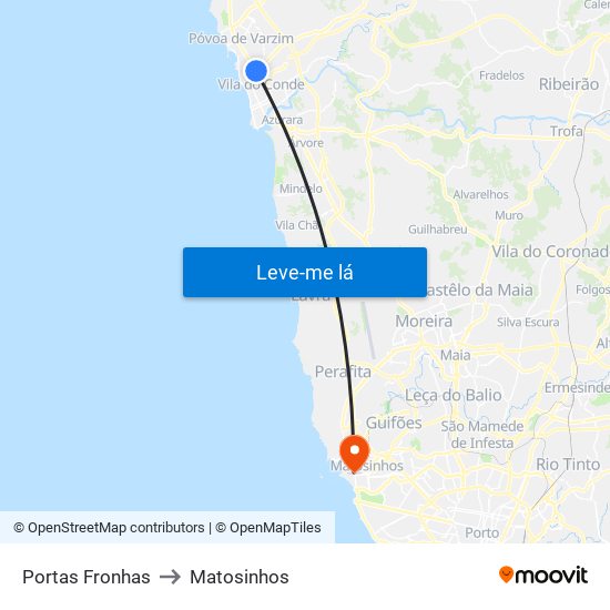 Portas Fronhas to Matosinhos map