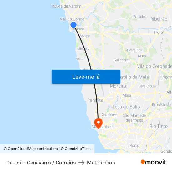 Dr. João Canavarro / Correios to Matosinhos map