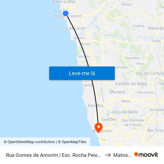 Rua Gomes de Amorim | Esc. Rocha Peixoto (Póvoa de Varzim) to Matosinhos map