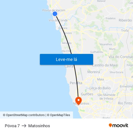 Póvoa 7 to Matosinhos map