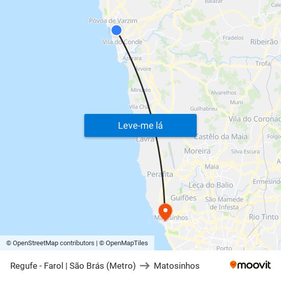 Regufe - Farol | São Brás (Metro) to Matosinhos map