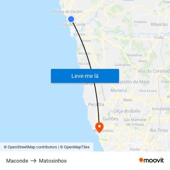 Maconde to Matosinhos map