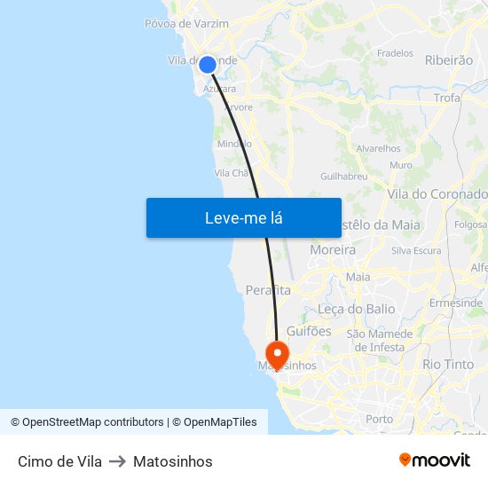 Cimo de Vila to Matosinhos map