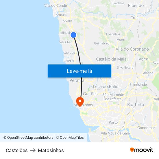 Castelões to Matosinhos map