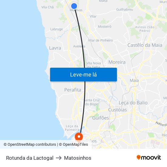 Rotunda da Lactogal to Matosinhos map