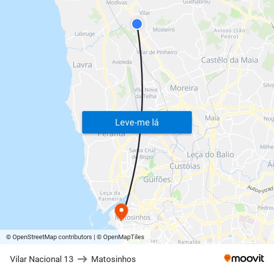 Vilar Nacional 13 to Matosinhos map