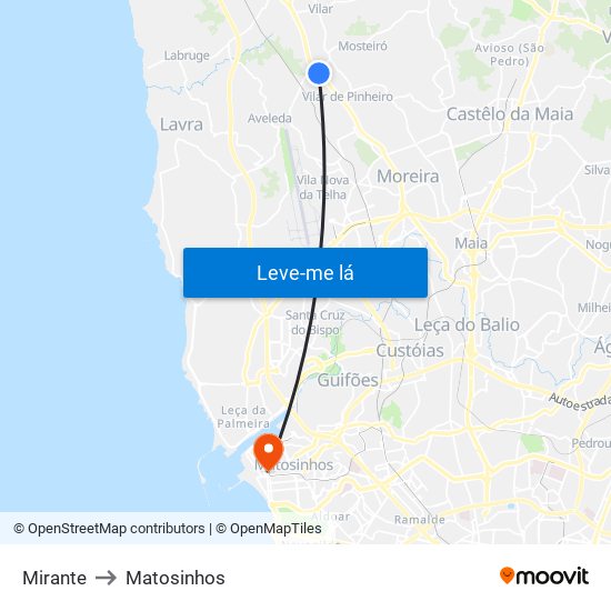 Mirante to Matosinhos map