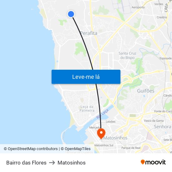 Bairro das Flores to Matosinhos map