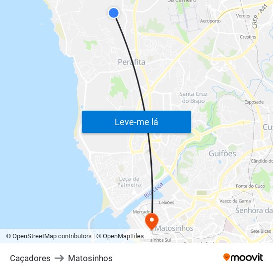 Caçadores to Matosinhos map