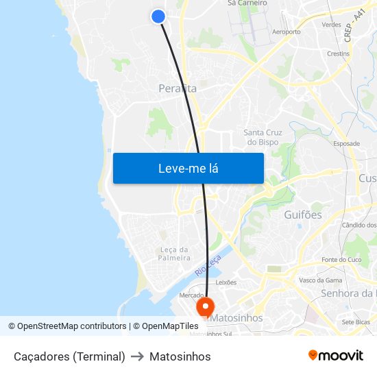 Caçadores (Terminal) to Matosinhos map