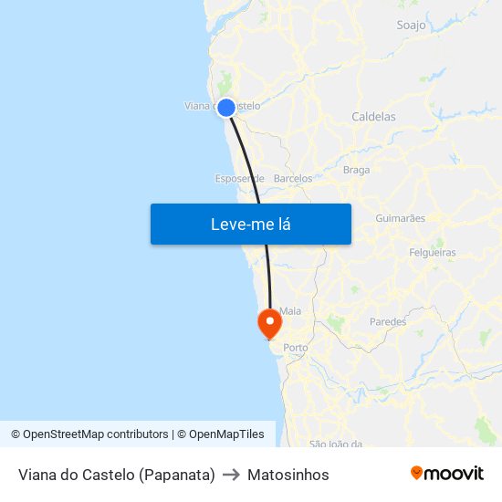 Viana do Castelo (Papanata) to Matosinhos map